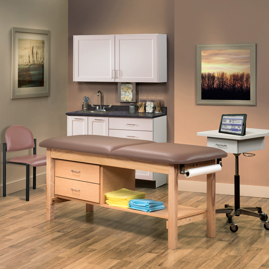Clinton Industries - 1013-27 Classic Treatment Table w/ Adjustable Back, Drawers & Shelf. 72"L x 27"W. 400 lbs Capacity [Natural Finish] - Clinton Industries product image