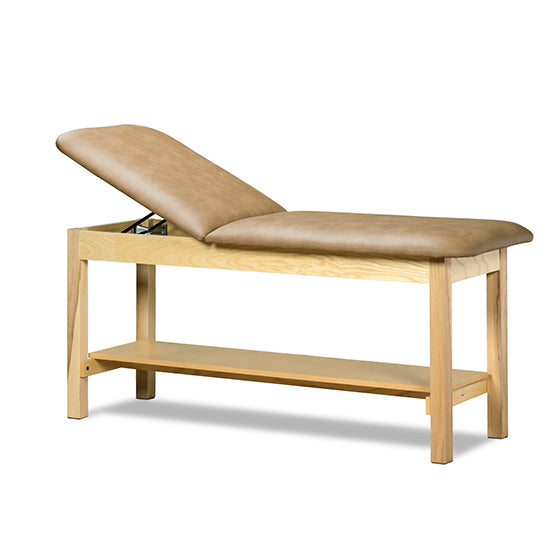 Clinton Industries - 1020-24 Classic Treatment Table w/ Adjustable Back & Shelf. 24"W x 72" L. 400 lbs Capacity [Natural Finish]