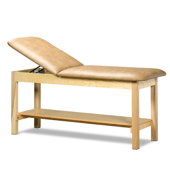 Clinton Industries - 1020-27 Classic Treatment Table w/ Adjustable Back & Shelf. 27"W x 72" L. 400 lbs Capacity [Natural Finish] - Clinton Industries product image