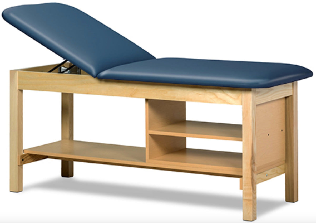 Clinton Industries - 1035-38 Classic Treatment Table w/ Adjustable Back & Shelving. 500 lbs Capacity Bariatric. 78"L x 30"W [Natural Finish] - product image 1