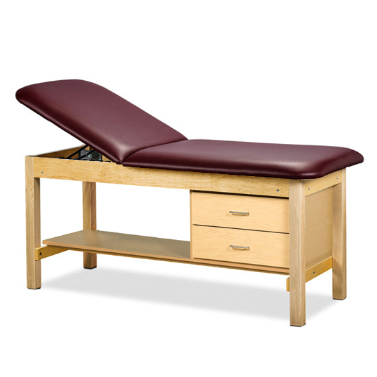 Clinton Industries - 1135-38 Classic Treatment Table w/ Adjustable Back, Drawers & Shelf. 78"L x 30"W. 500 lbs Capacity Bariatric [Natural Finish] - Clinton Industries product image