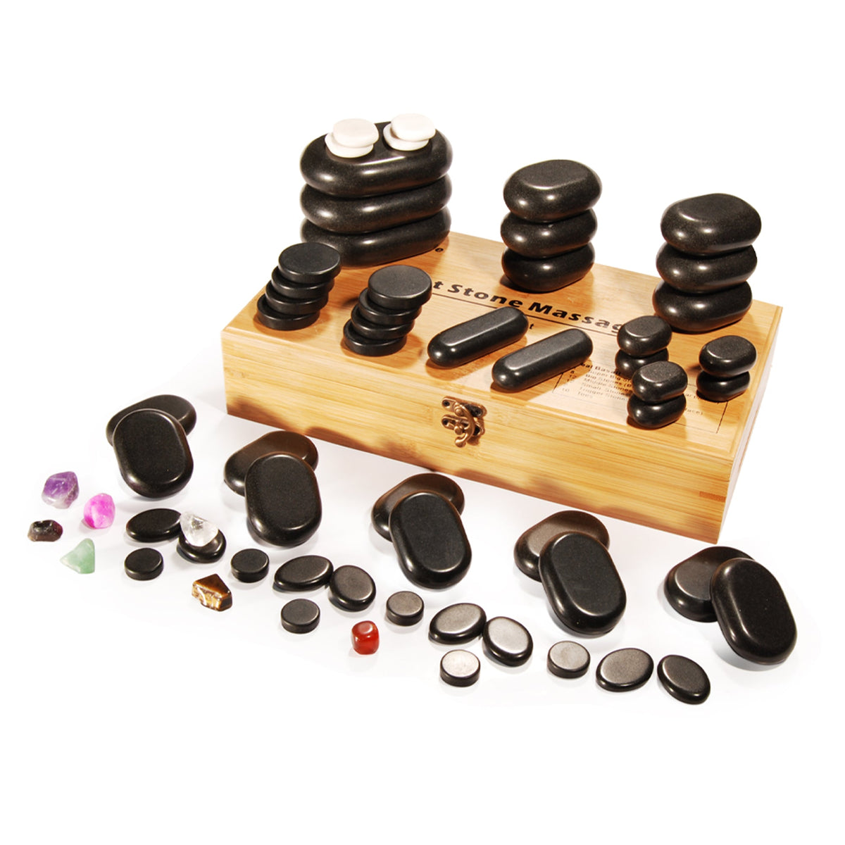 Master Massage - 60-Piece Deluxe Hot Stone Set including Basalt Volcano Rocks, Marble Cold Stones, and Chakra Balancing Tools - Ultimate All-in-One Package Kit for a Professional Quality Hot Stone Massage Therapy at Home