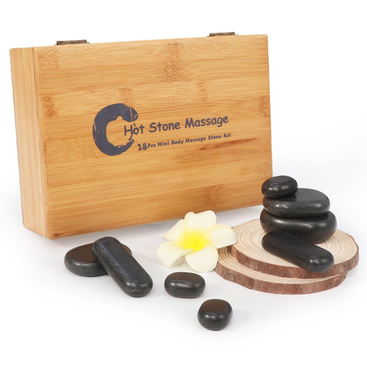 Master Massage - 28 Piece Essential Hot Stone Massage Stone Set Kit Package for Professional or Home Spa Stone Therapy, Healing, Pain Relief-Basalt Rock