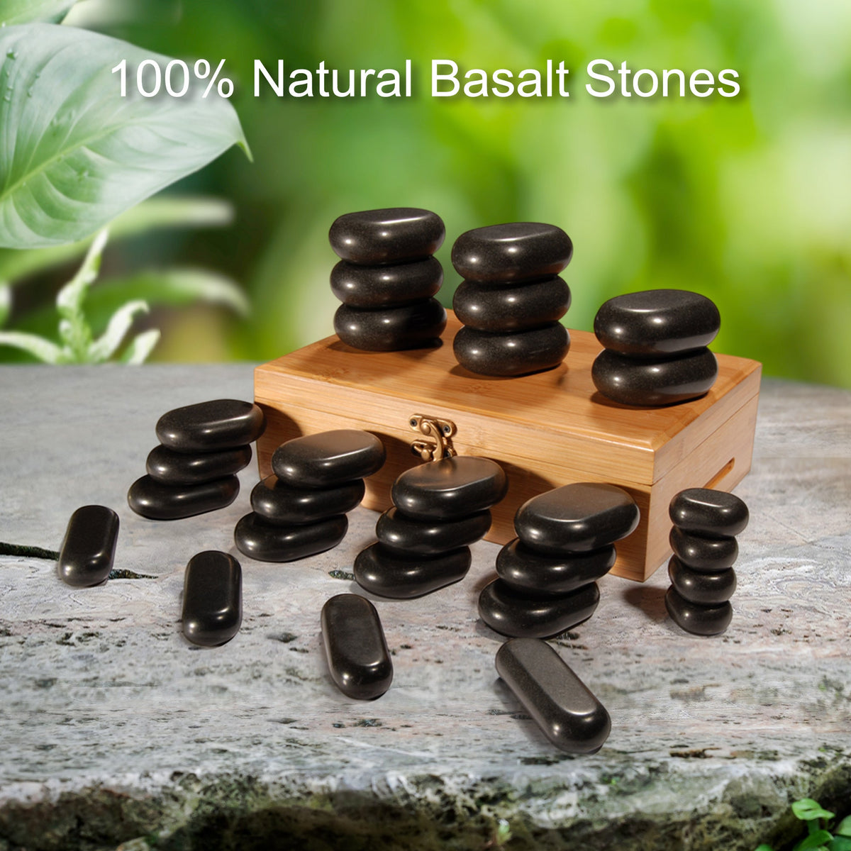 Master Massage - 28 Piece Essential Hot Stone Massage Stone Set Kit Package for Professional or Home Spa Stone Therapy, Healing, Pain Relief-Basalt Rock