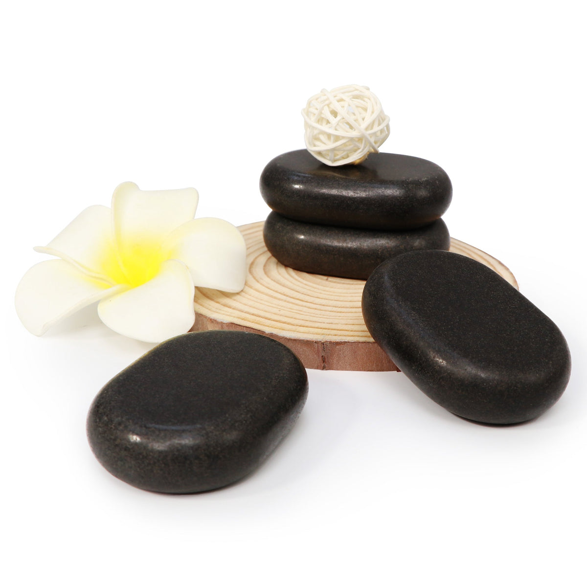 Master Massage - Medium Size Flat Ovular Basalt Hot  Stone Massage 12 piece Pack 2.6" x 1.9" x 0.7" Rock