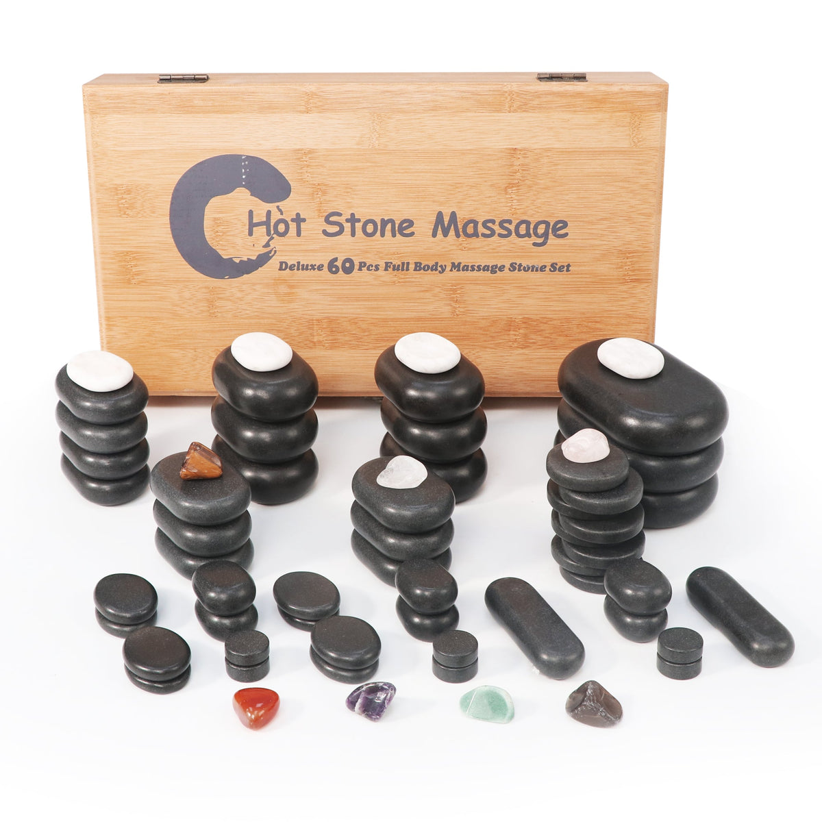 Master Massage - 60-Piece Deluxe Hot Stone Set including Basalt Volcano Rocks, Marble Cold Stones, and Chakra Balancing Tools - Ultimate All-in-One Package Kit for a Professional Quality Hot Stone Massage Therapy at Home