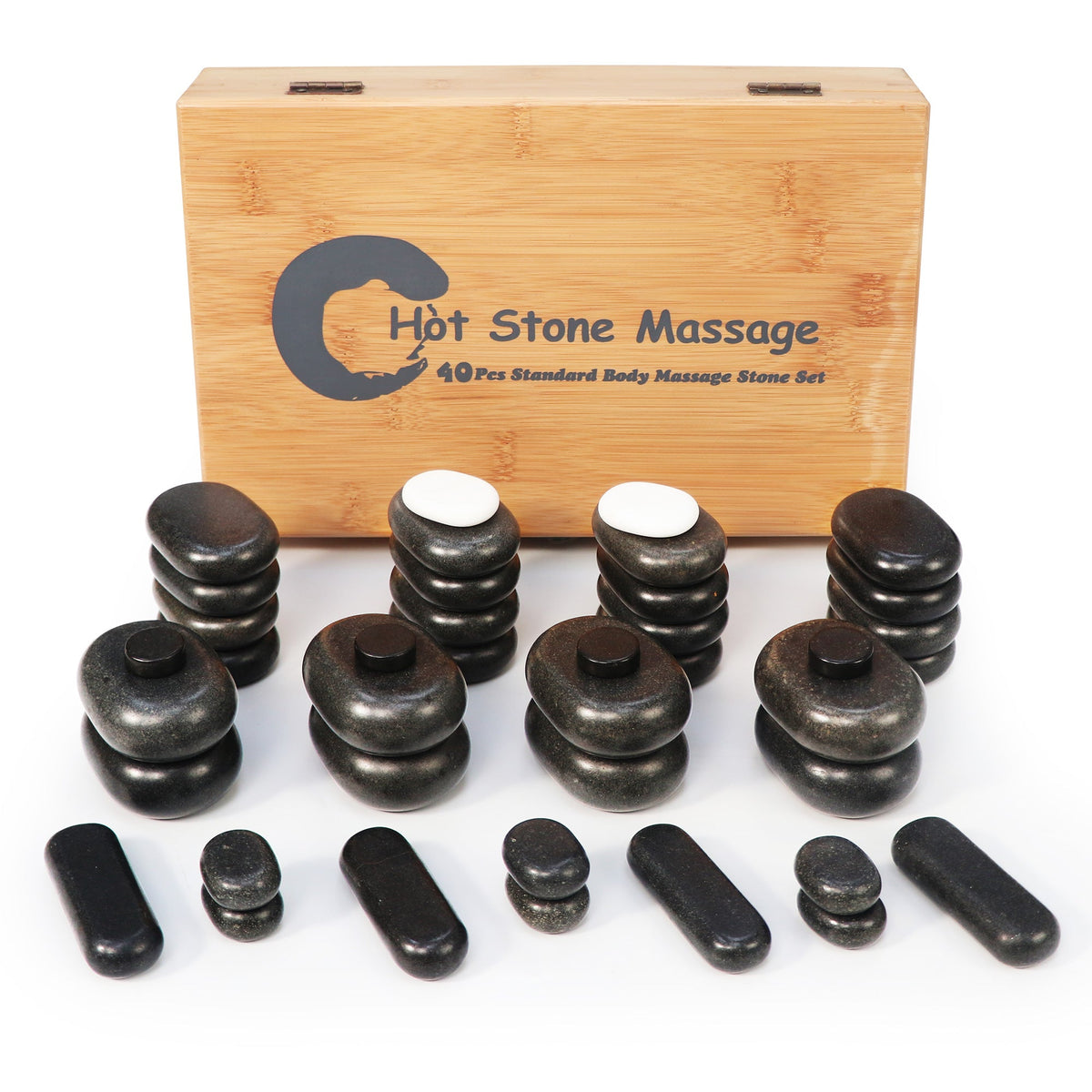 Master Massage - 40 Piece Deluxe Hot Stone Massage Stone Set Kit Package for a Full Body Massage with Black Lava Volcano Basalt Rock