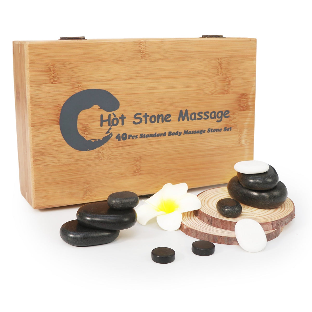 Master Massage - 40 Piece Deluxe Hot Stone Massage Stone Set Kit Package for a Full Body Massage with Black Lava Volcano Basalt Rock