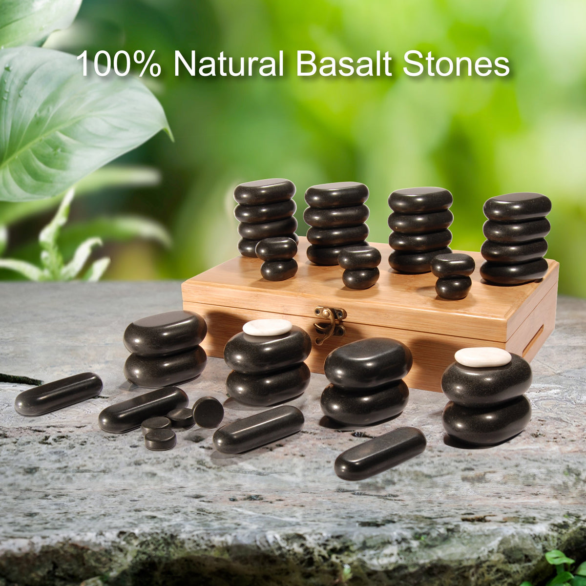 Master Massage - 40 Piece Deluxe Hot Stone Massage Stone Set Kit Package for a Full Body Massage with Black Lava Volcano Basalt Rock