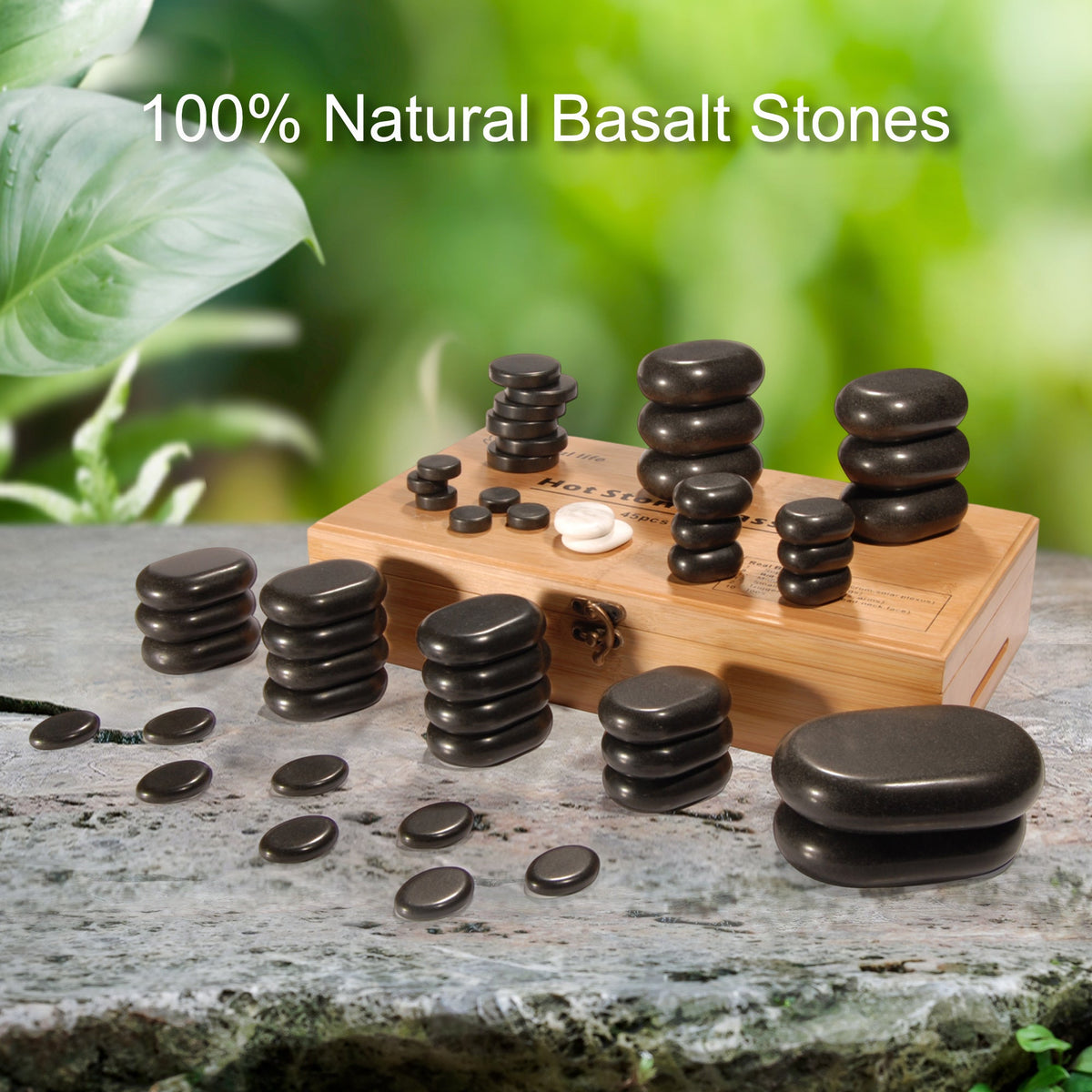 Master Massage - 50 Piece Deluxe Hot Stone Massage Stone Set Kit Package for a Full Body Massage with Black Lava Volcano Basalt Rock, White Marble Cool Cold Stone