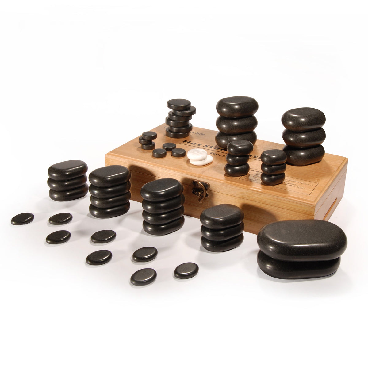 Master Massage - 50 Piece Deluxe Hot Stone Massage Stone Set Kit Package for a Full Body Massage with Black Lava Volcano Basalt Rock, White Marble Cool Cold Stone