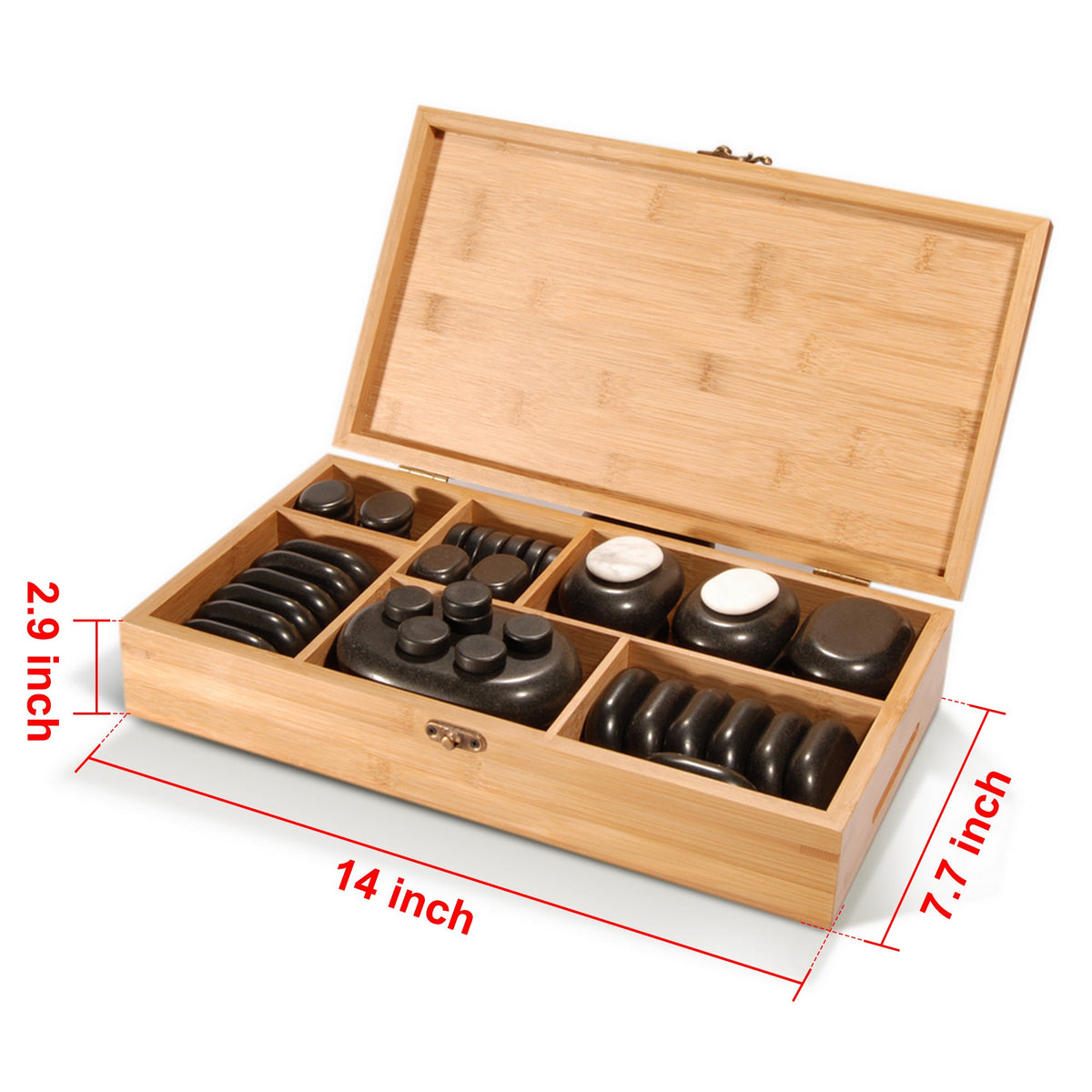 Master Massage - 50 Piece Deluxe Hot Stone Massage Stone Set Kit Package for a Full Body Massage with Black Lava Volcano Basalt Rock, White Marble Cool Cold Stone