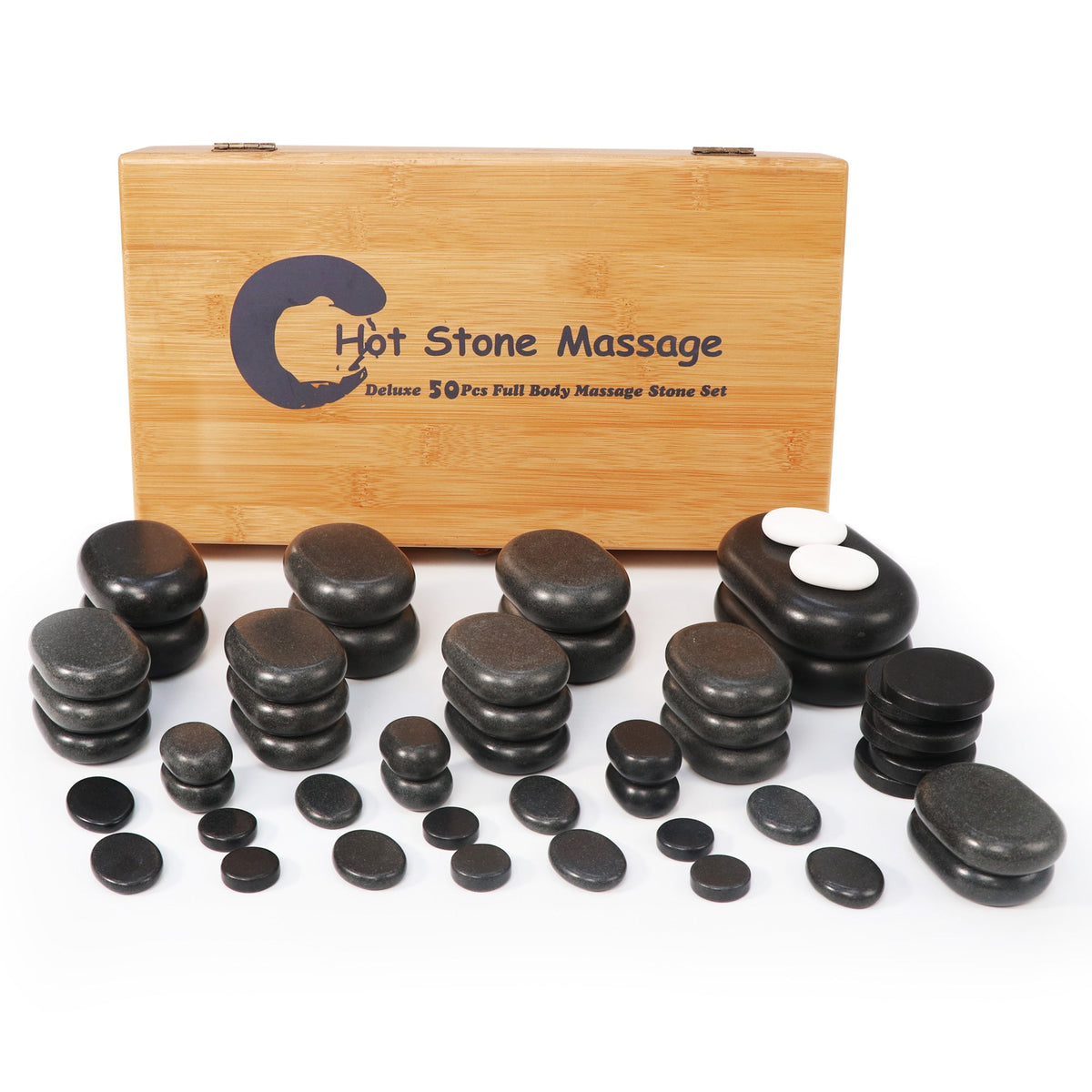 Master Massage - 50 Piece Deluxe Hot Stone Massage Stone Set Kit Package for a Full Body Massage with Black Lava Volcano Basalt Rock, White Marble Cool Cold Stone