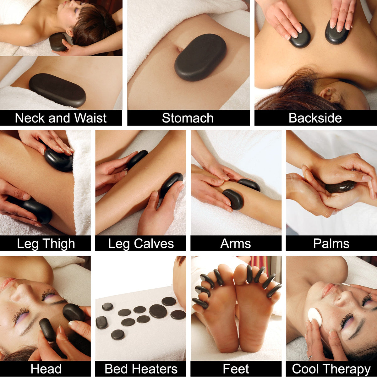 Master Massage - 50 Piece Deluxe Hot Stone Massage Stone Set Kit Package for a Full Body Massage with Black Lava Volcano Basalt Rock, White Marble Cool Cold Stone
