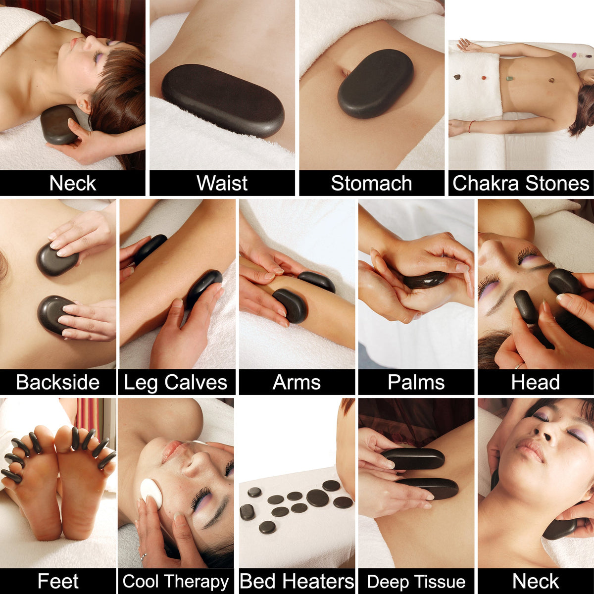 Master Massage - 60-Piece Deluxe Hot Stone Set including Basalt Volcano Rocks, Marble Cold Stones, and Chakra Balancing Tools - Ultimate All-in-One Package Kit for a Professional Quality Hot Stone Massage Therapy at Home