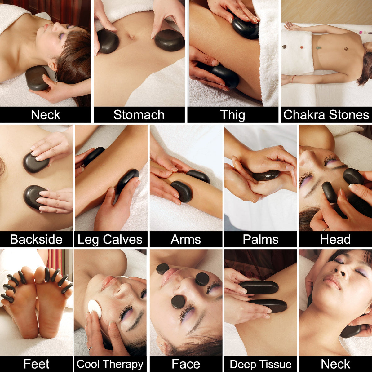 Master Massage - 70-piece Deluxe Hot Stone Massage Stone Set Kit Package for a Full Body Massage with Black Lava Volcano Basalt Rock, White Marble Cool Cold Stone and Chakra.