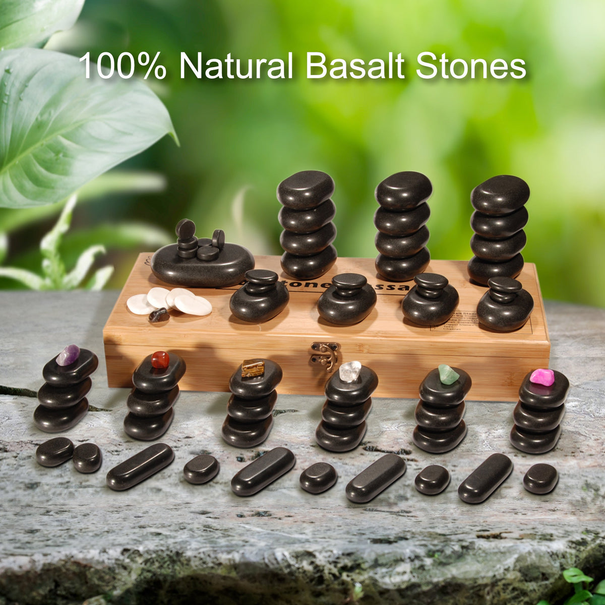 Master Massage - 70-piece Deluxe Hot Stone Massage Stone Set Kit Package for a Full Body Massage with Black Lava Volcano Basalt Rock, White Marble Cool Cold Stone and Chakra.