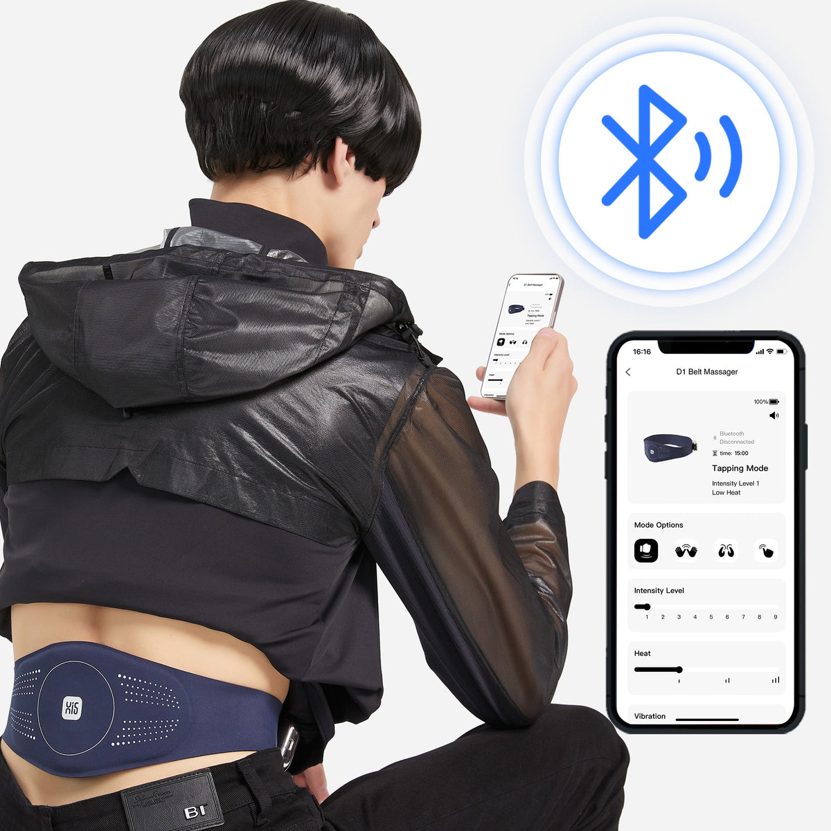 Master Massage - D1 Portable TENS Heating Pad Heated Belt for Lower Back Pain Relief - Tens Pulse-Vibration Massage