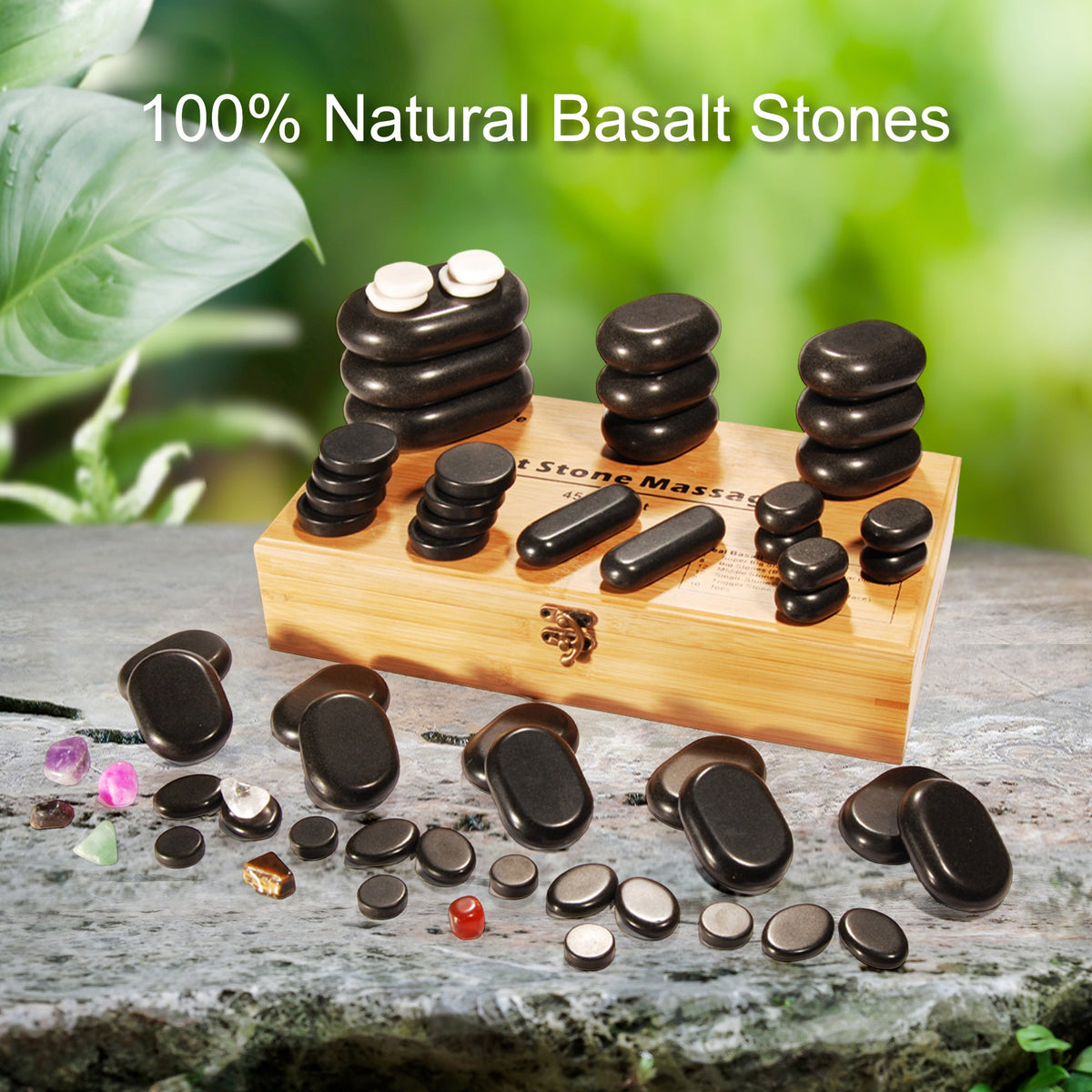 Master Massage - 60-Piece Deluxe Hot Stone Set including Basalt Volcano Rocks, Marble Cold Stones, and Chakra Balancing Tools - Ultimate All-in-One Package Kit for a Professional Quality Hot Stone Massage Therapy at Home