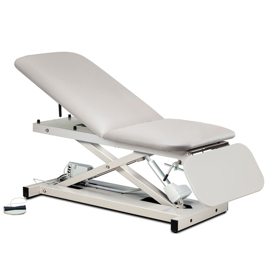 Clinton Industries - 80350 Power Hi-Lo Exam Table. Open Base w/ Adjustable Back & ClintonClean Drop Section. 500 lbs Capacity. 27"W - Clinton Industries product image