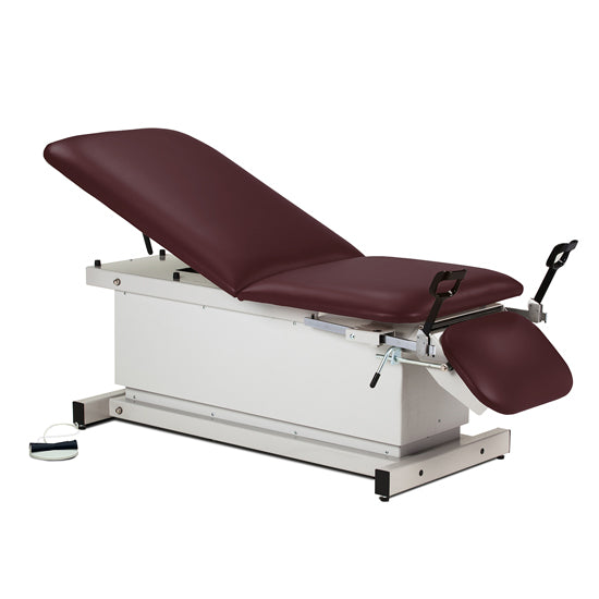 Clinton Industries - 81360 Power Hi-Lo Exam Table. Shrouded Base w/ Adjustable Back. 500 lbs Capacity, Drop Section, Stirrups & Footrest - Clinton Industries product image