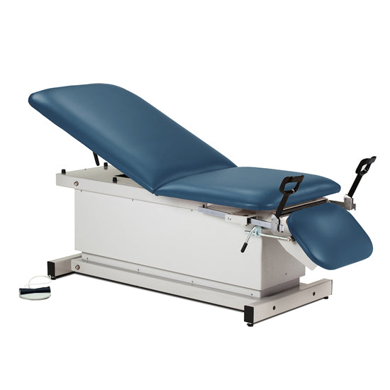Clinton Industries - 81360 Power Hi-Lo Exam Table. Shrouded Base w/ Adjustable Back. 500 lbs Capacity, Drop Section, Stirrups & Footrest - Clinton Industries product image