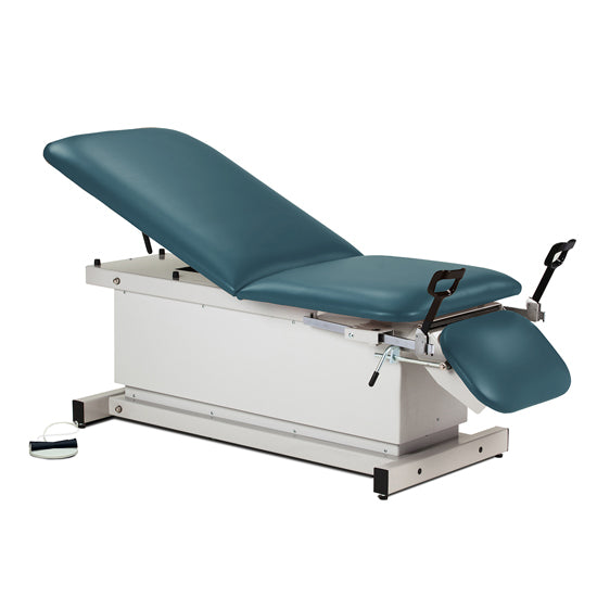 Clinton Industries - 81360 Power Hi-Lo Exam Table. Shrouded Base w/ Adjustable Back. 500 lbs Capacity, Drop Section, Stirrups & Footrest - Clinton Industries product image
