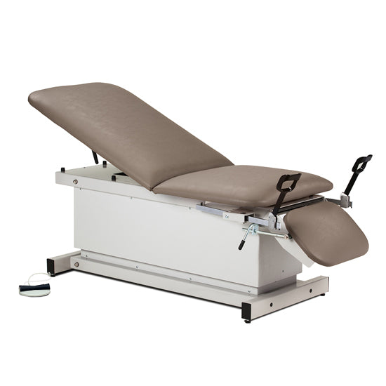 Clinton Industries - 81360 Power Hi-Lo Exam Table. Shrouded Base w/ Adjustable Back. 500 lbs Capacity, Drop Section, Stirrups & Footrest - Clinton Industries product image