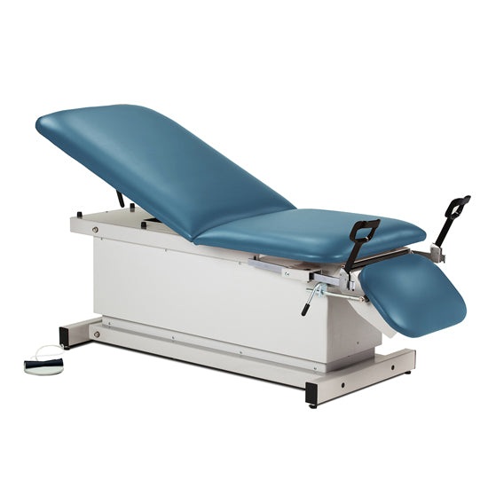 Clinton Industries - 81360 Power Hi-Lo Exam Table. Shrouded Base w/ Adjustable Back. 500 lbs Capacity, Drop Section, Stirrups & Footrest - Clinton Industries product image