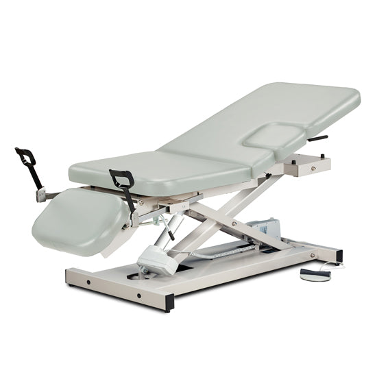 Clinton Industries - 85309 Power Hi-Lo Imaging Table. Open Base w/ Adjustable Back. Drop-Window, Drop Section & Stirrups. 500lbs Capacity Bariatric - Clinton Industries product image