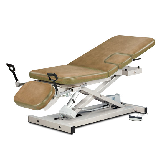 Clinton Industries - 85309 Power Hi-Lo Imaging Table. Open Base w/ Adjustable Back. Drop-Window, Drop Section & Stirrups. 500lbs Capacity Bariatric - Clinton Industries product image