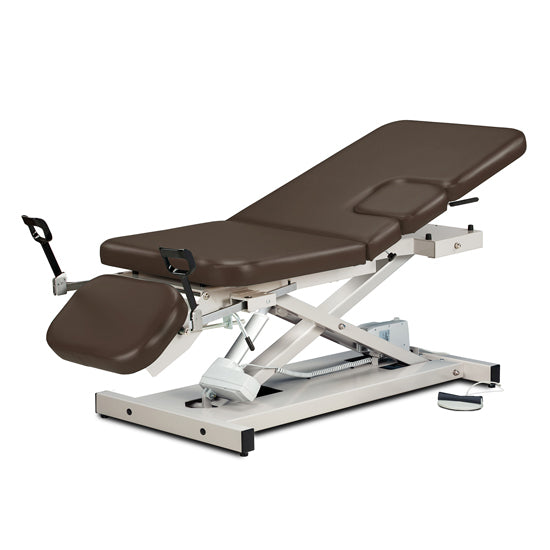 Clinton Industries - 85309 Power Hi-Lo Imaging Table. Open Base w/ Adjustable Back. Drop-Window, Drop Section & Stirrups. 500lbs Capacity Bariatric - Clinton Industries product image