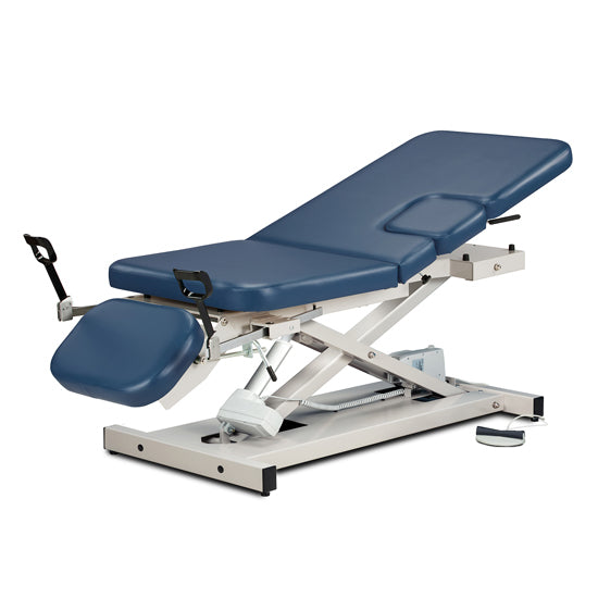 Clinton Industries - 85309 Power Hi-Lo Imaging Table. Open Base w/ Adjustable Back. Drop-Window, Drop Section & Stirrups. 500lbs Capacity Bariatric - Clinton Industries product image