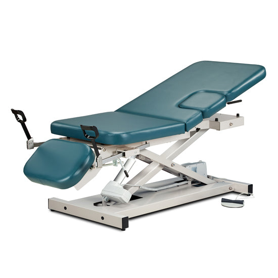 Clinton Industries - 85309 Power Hi-Lo Imaging Table. Open Base w/ Adjustable Back. Drop-Window, Drop Section & Stirrups. 500lbs Capacity Bariatric - Clinton Industries product image