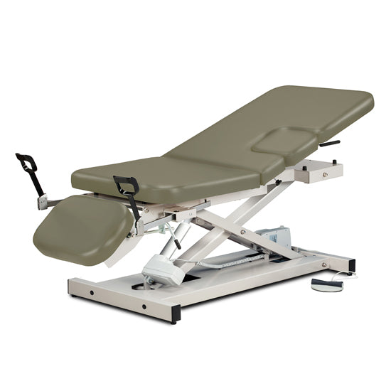 Clinton Industries - 85309 Power Hi-Lo Imaging Table. Open Base w/ Adjustable Back. Drop-Window, Drop Section & Stirrups. 500lbs Capacity Bariatric - Clinton Industries product image