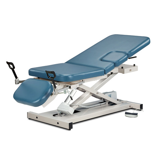 Clinton Industries - 85309 Power Hi-Lo Imaging Table. Open Base w/ Adjustable Back. Drop-Window, Drop Section & Stirrups. 500lbs Capacity Bariatric - Clinton Industries product image