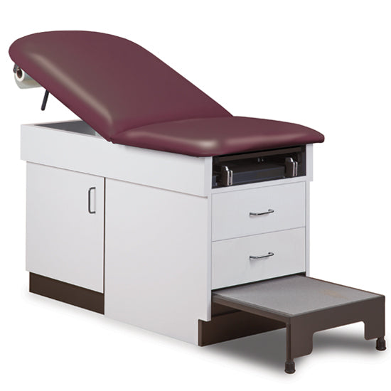Clinton Industries - 8890 Family Practice Cabinet Exam Table w/ Adjustable Back, Stirrups & Step Stool - Clinton Industries product image