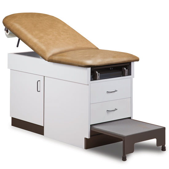 Clinton Industries - 8890 Family Practice Cabinet Exam Table w/ Adjustable Back, Stirrups & Step Stool - Clinton Industries product image