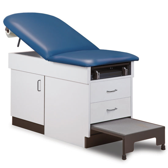Clinton Industries - 8890 Family Practice Cabinet Exam Table w/ Adjustable Back, Stirrups & Step Stool - Clinton Industries product image