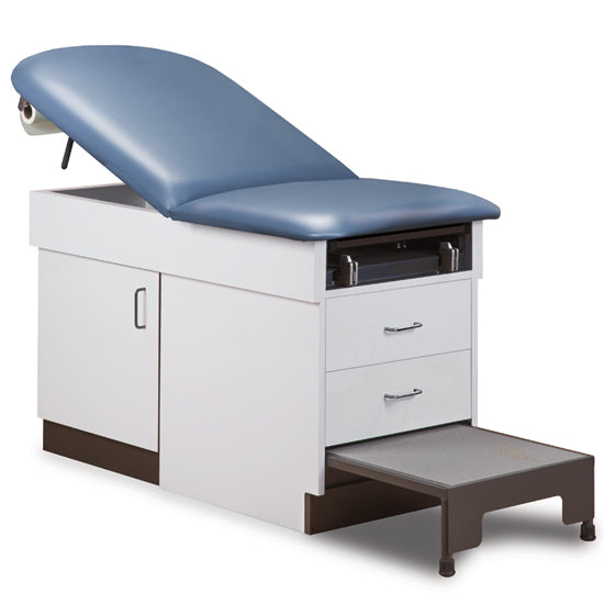 Clinton Industries - 8890 Family Practice Cabinet Exam Table w/ Adjustable Back, Stirrups & Step Stool - Clinton Industries product image