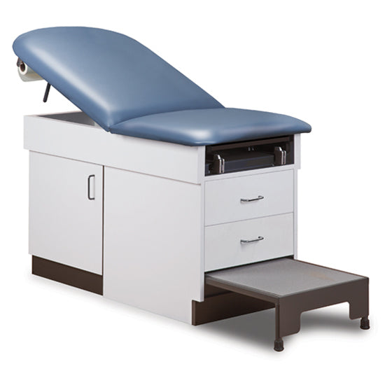 Clinton Industries - 8890 Family Practice Cabinet Exam Table w/ Adjustable Back, Stirrups & Step Stool - Clinton Industries product image
