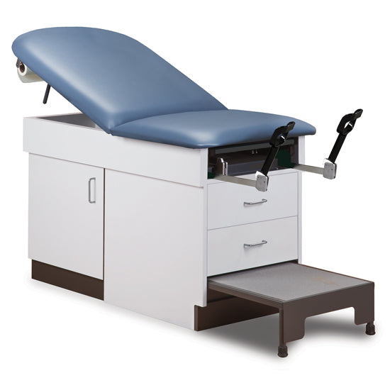 Clinton Industries - 8890 Family Practice Cabinet Exam Table w/ Adjustable Back, Stirrups & Step Stool - Clinton Industries product image