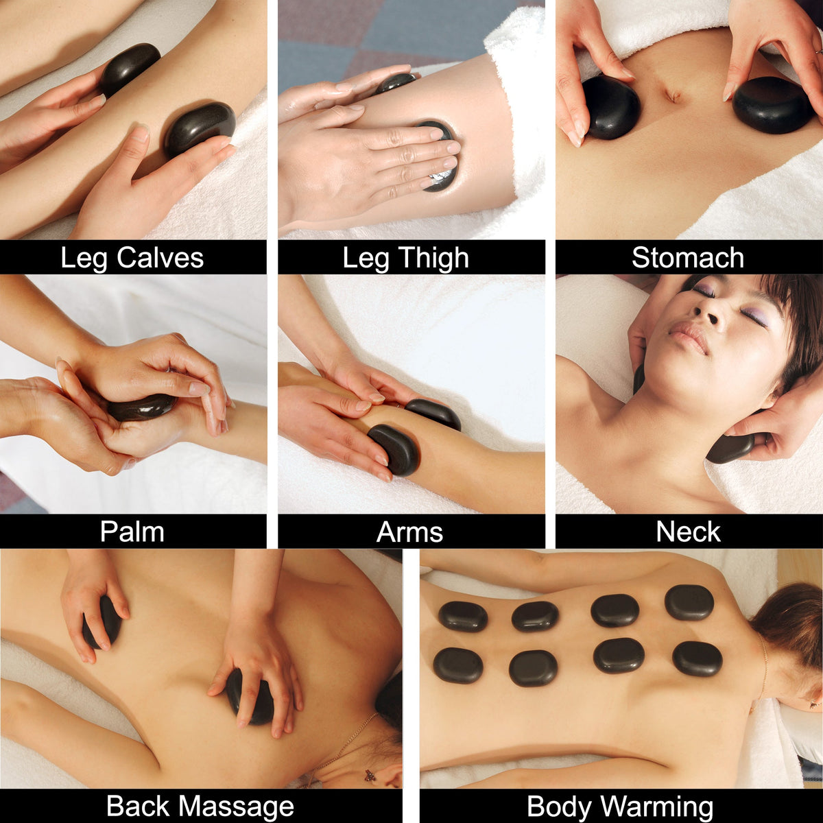 Master Massage - Medium Size Flat Ovular Basalt Hot  Stone Massage 12 piece Pack 2.6" x 1.9" x 0.7" Rock