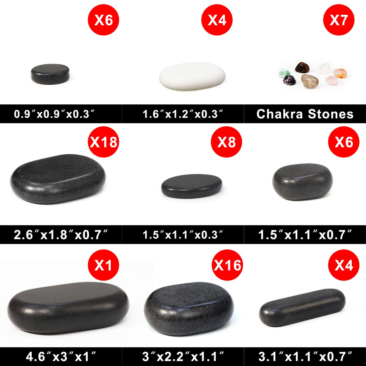 Master Massage - 70-piece Deluxe Hot Stone Massage Stone Set Kit Package for a Full Body Massage with Black Lava Volcano Basalt Rock, White Marble Cool Cold Stone and Chakra.