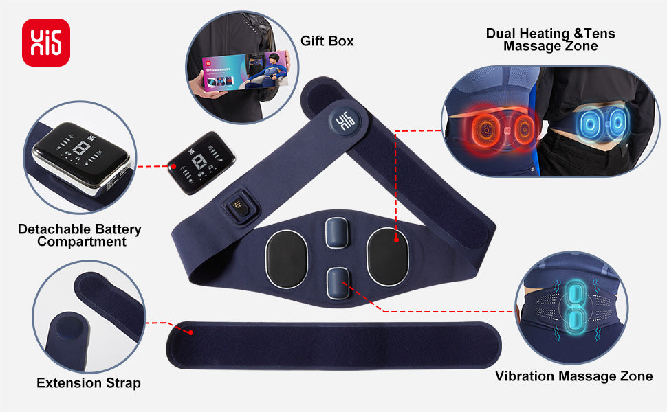Master Massage - D1 Portable TENS Heating Pad Heated Belt for Lower Back Pain Relief - Tens Pulse-Vibration Massage