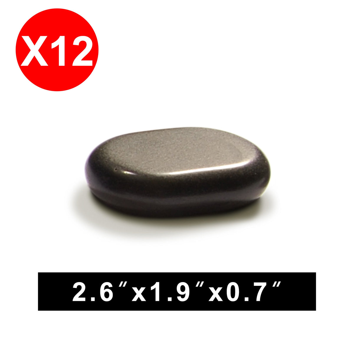 Master Massage - Medium Size Flat Ovular Basalt Hot  Stone Massage 12 piece Pack 2.6" x 1.9" x 0.7" Rock