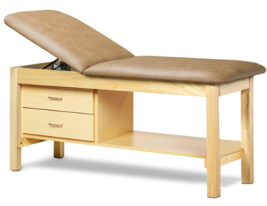 Clinton Industries - 1013-38 Classic Treatment Table w/ Adjustable Back, Drawers & Shelf. 78"L x 30"W. 400 lbs Capacity [Natural Finish] - product image 1