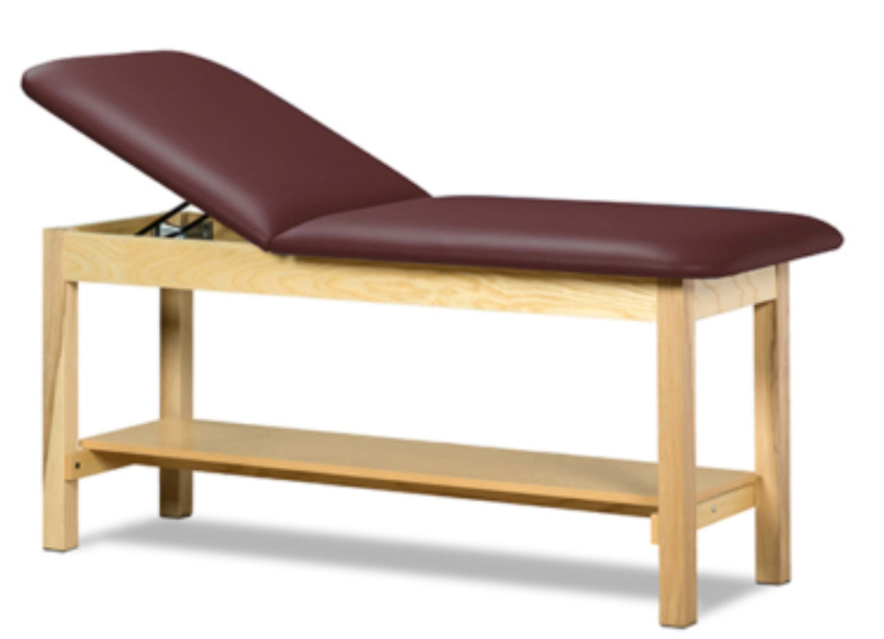 Clinton Industries - 1020-24 Classic Treatment Table w/ Adjustable Back & Shelf. 24"W x 72" L. 400 lbs Capacity [Natural Finish] - product image 1