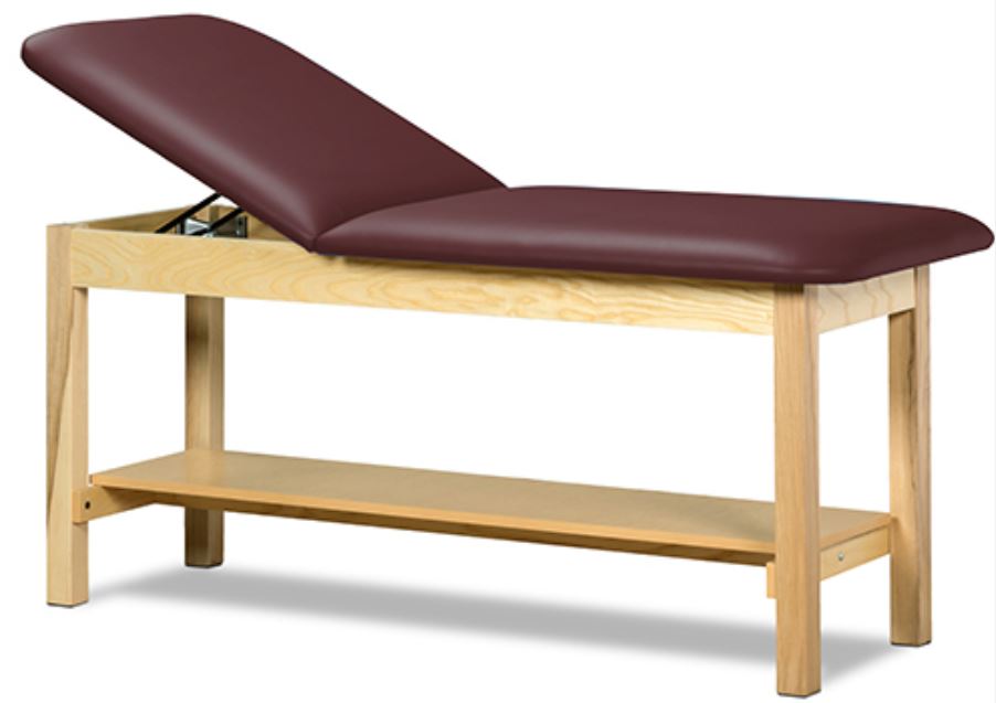 Clinton Industries - 1020-30 Classic Treatment Table w/ Adjustable Back & Shelf. 30"W x 72" L. 400 lbs Capacity [Natural Finish] - product image 1