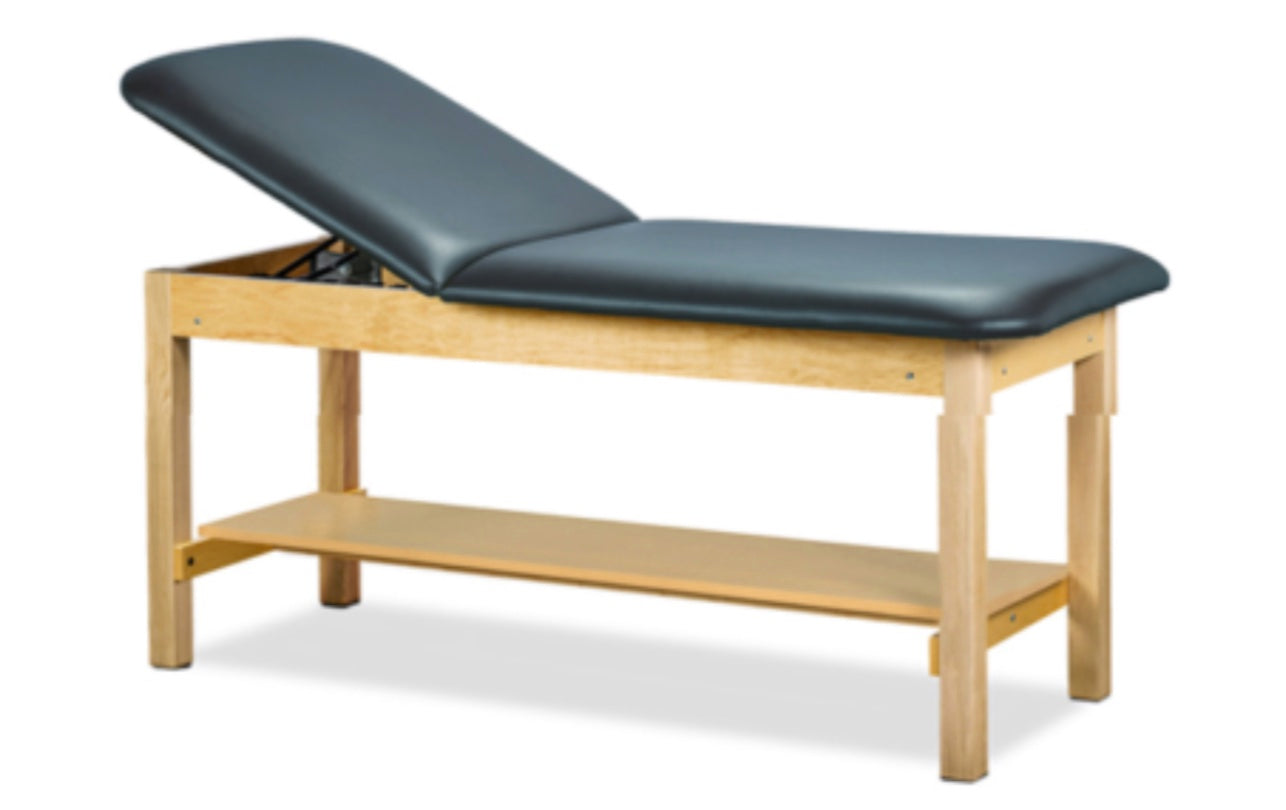 Clinton Industries - 1025-27 Classic Treatment Table w/ Adjustable Back & Shelf. 72"L x 27"W. 500 lbs Capacity [Natural Finish] - product image 1